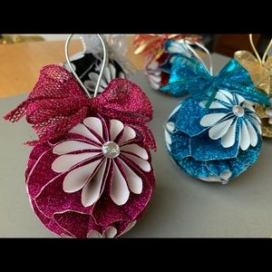 5 handmade ornaments. Elegant handmade ornaments.
